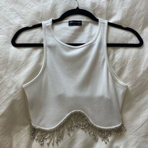 White Fox crystal drop crop top